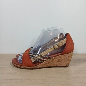Patagonia Rust Orange Cork Wedge Sandals with Braided Straps